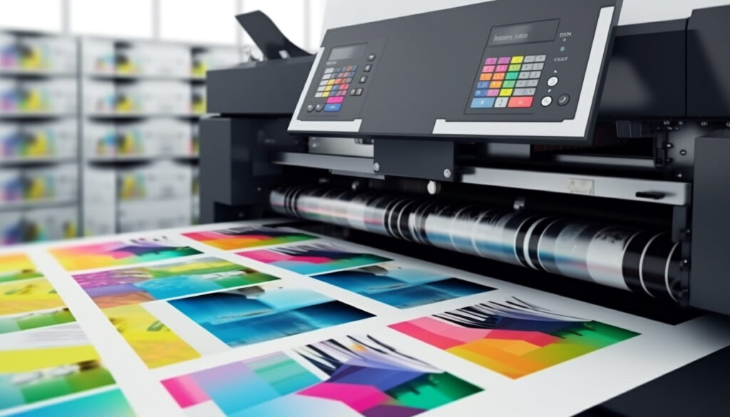 Modern printing press produces multi colored printouts accurately generated by artificial intelligence